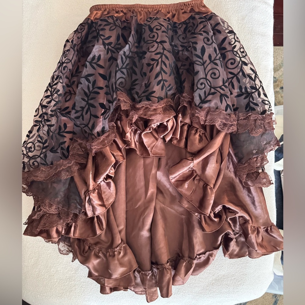 Steampunk Whimsigoth Ruffle Lace Midi Skirt Multi Layered High Low Size SMALL - Picture 4 of 7